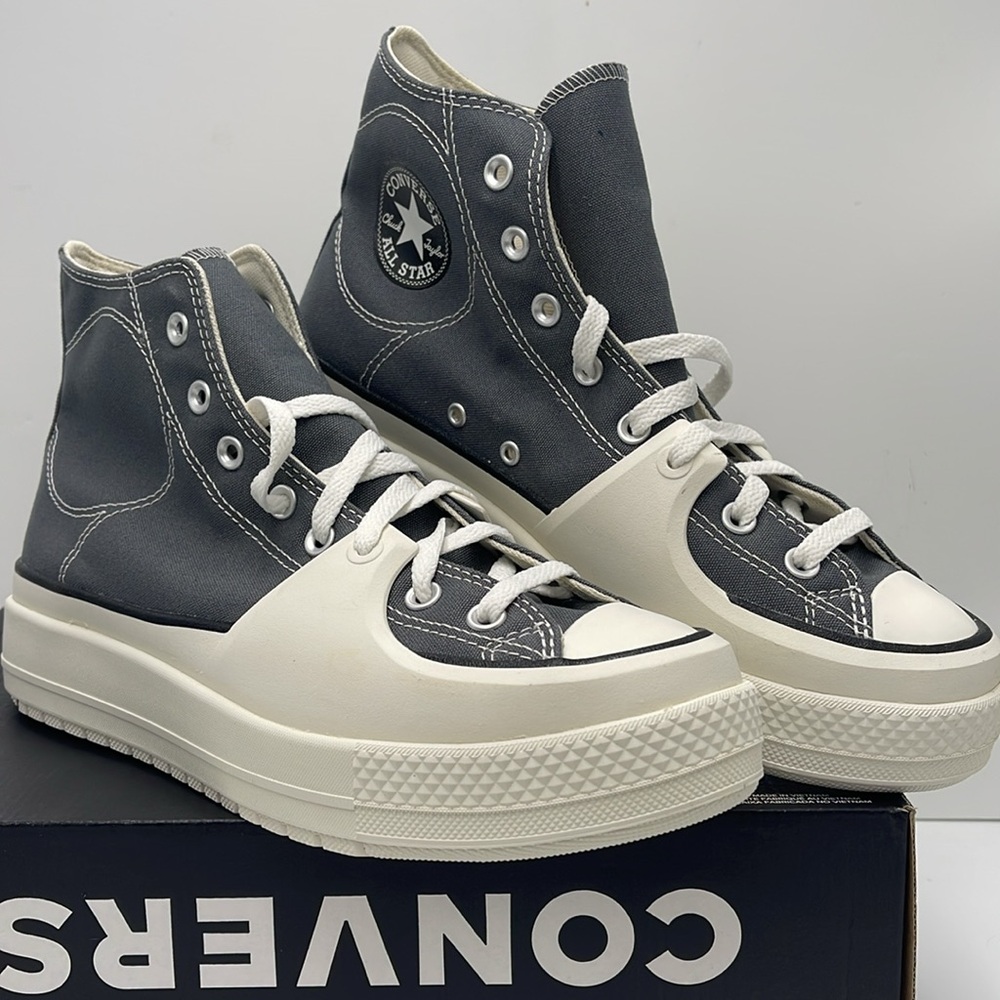 Converse Men’s A05116C CTAS CONSTRUCT HI CYBER GREY/VINTAGE WHITE/EGRET Platform - Picture 4 of 16